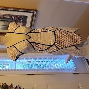BLESSED ARE THE MEEK white tan black lace dress cap sleeve deep Vneck sz 2 …EUC